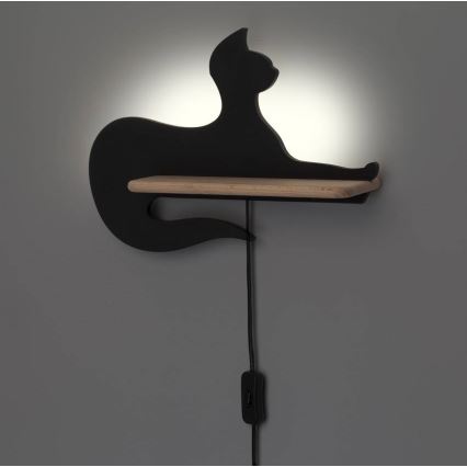 LED Dečija zidna lampa sa policom BLACK CAT LED/5W/230V, 