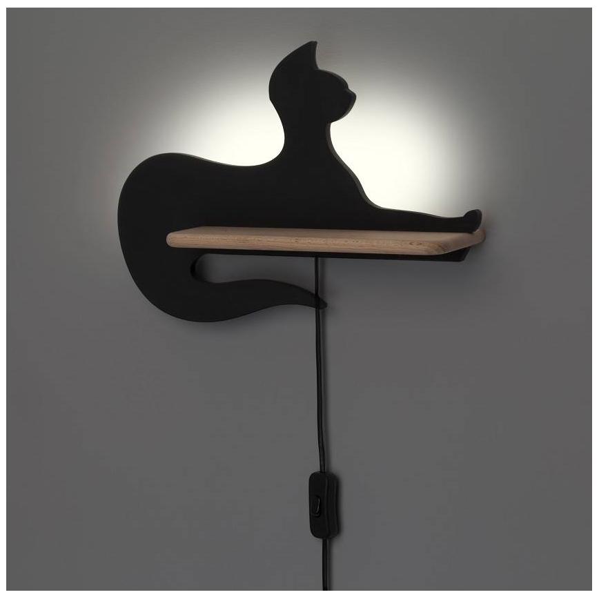 LED Dečija zidna lampa sa policom BLACK CAT LED/5W/230V, 