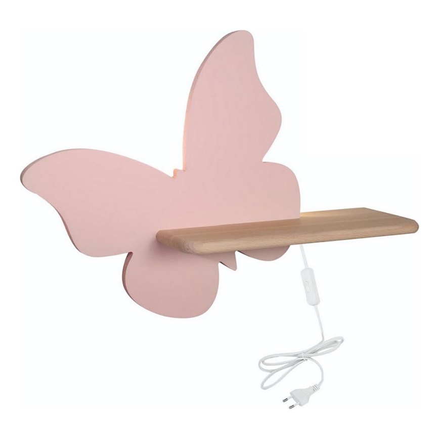 LED Dečija zidna lampa sa policom BUTTERFLY LED/5W/230V roze/drvo