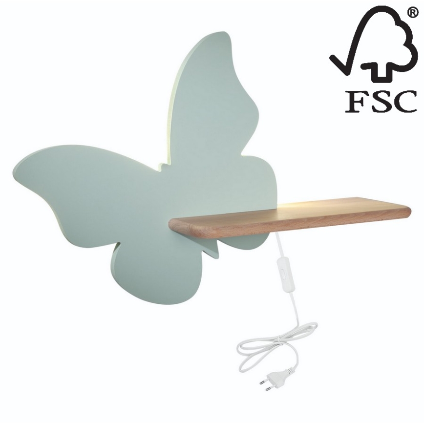 LED Dečija zidna lampa sa policom BUTTERFLY LED/5W/230V zelena/drvo