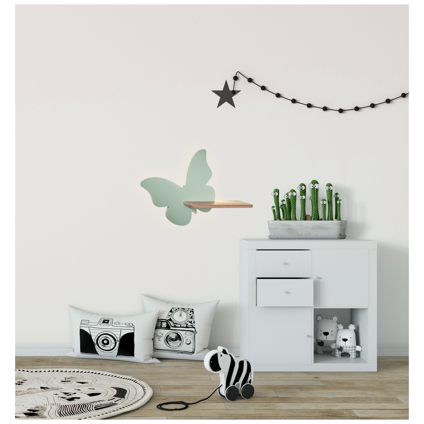 LED Dečija zidna lampa sa policom BUTTERFLY LED/5W/230V zelena/drvo