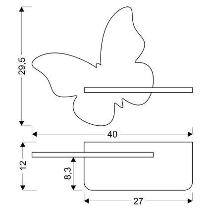 LED Dečija zidna lampa sa policom BUTTERFLY LED/5W/230V zelena/drvo