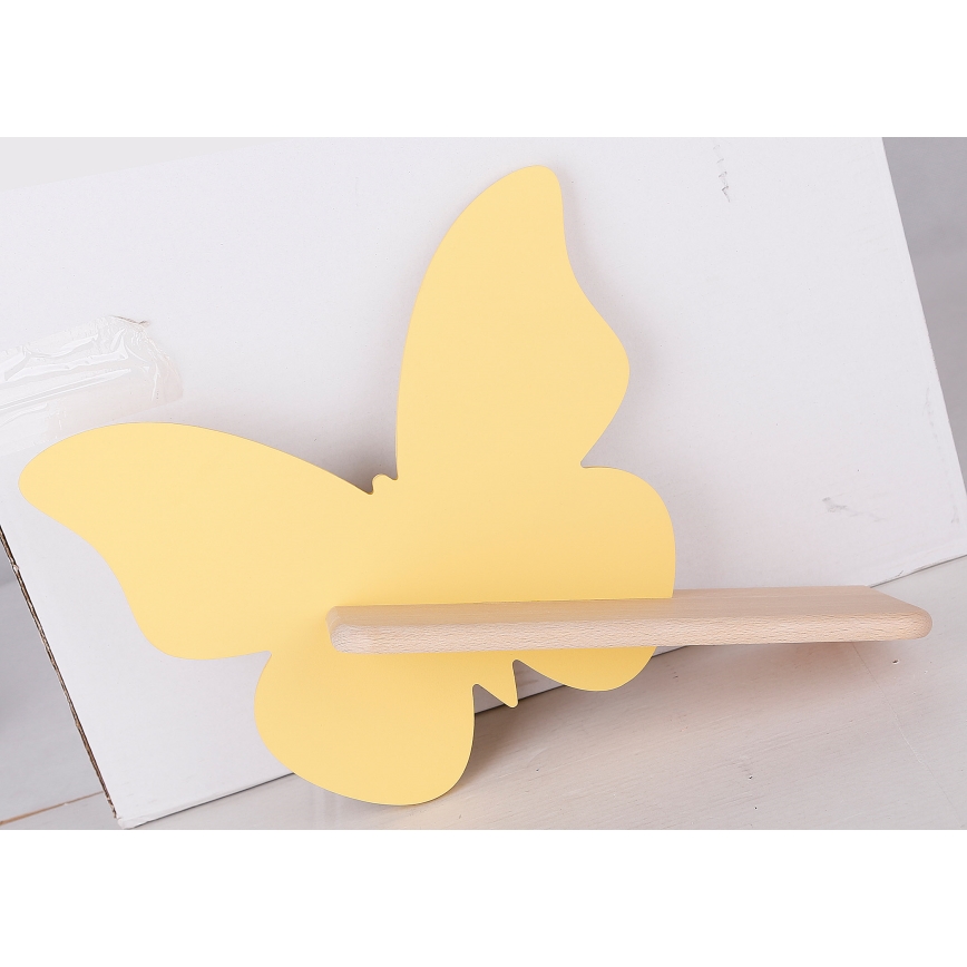 LED Dečija zidna lampa sa policom BUTTERFLY LED/5W/230V žuta/drvo