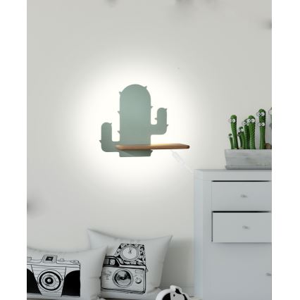 LED Dečija zidna lampa sa policom CACTUS LED/4W/230V zelena/drvo
