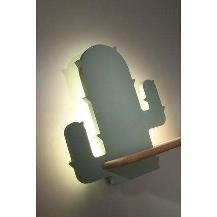 LED Dečija zidna lampa sa policom CACTUS LED/4W/230V zelena/drvo