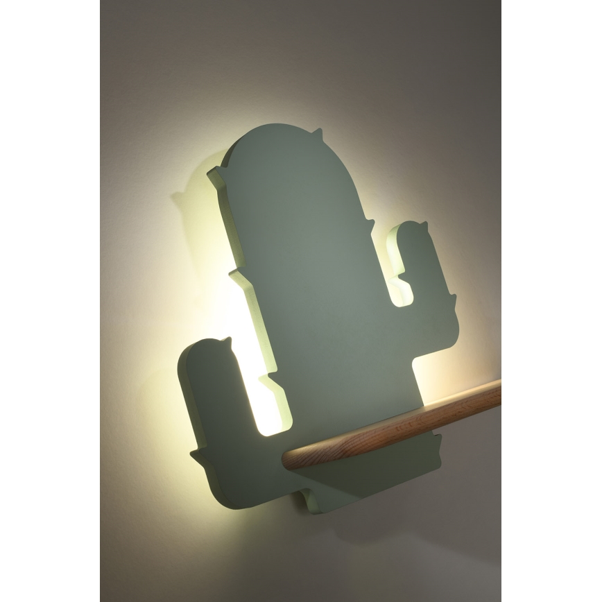 LED Dečija zidna lampa sa policom CACTUS LED/4W/230V zelena/drvo