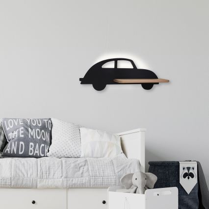 LED Dečija zidna lampa sa policom CAR LED/5W/230V crno/drvo