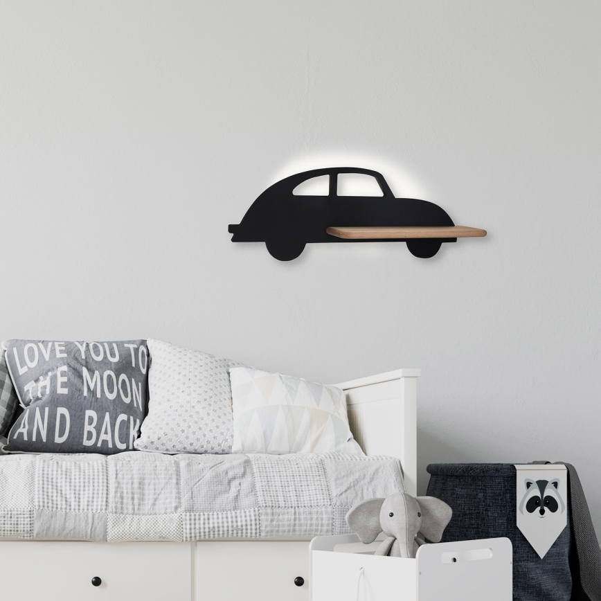 LED Dečija zidna lampa sa policom CAR LED/5W/230V crno/drvo
