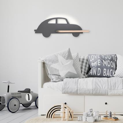 LED Dečija zidna lampa sa policom CAR LED/5W/230V sivo/drvo