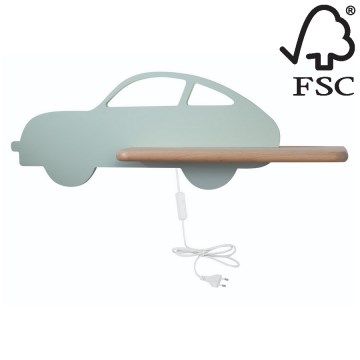 LED Dečija zidna lampa sa policom CAR LED/5W/230V zelena/drvo