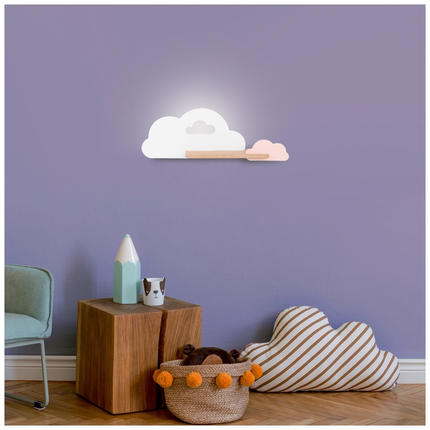 LED Dečija zidna lampa sa policom CLOUD LED/5W/230V bela/roze