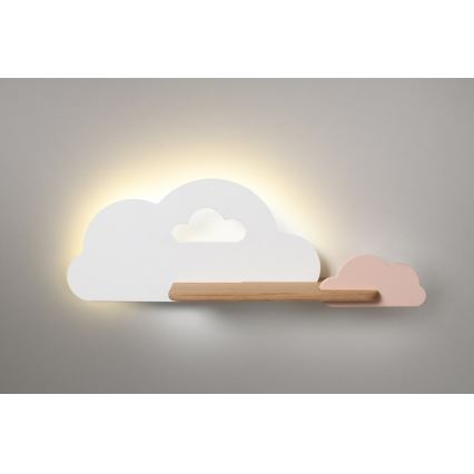 LED Dečija zidna lampa sa policom CLOUD LED/5W/230V bela/roze
