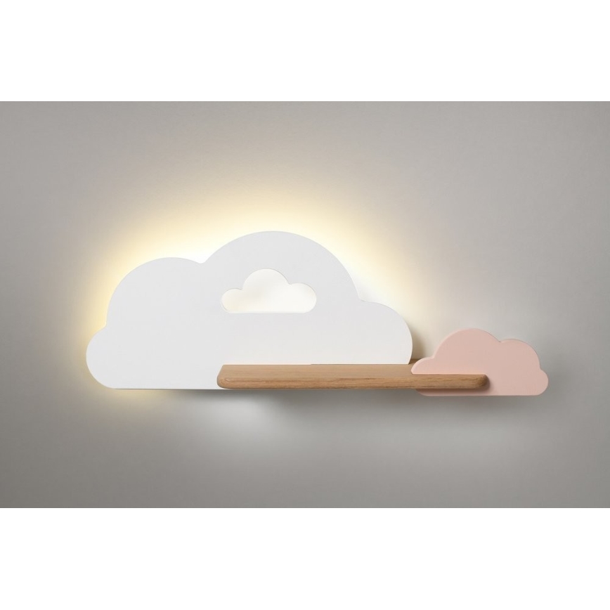 LED Dečija zidna lampa sa policom CLOUD LED/5W/230V bela/roze