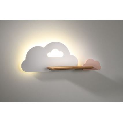 LED Dečija zidna lampa sa policom CLOUD LED/5W/230V bela/roze