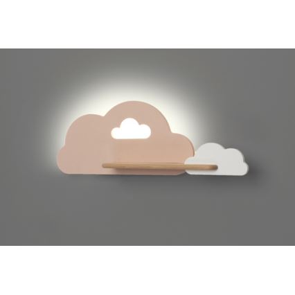 LED Dečija zidna lampa sa policom CLOUD LED/5W/230V roze/bela