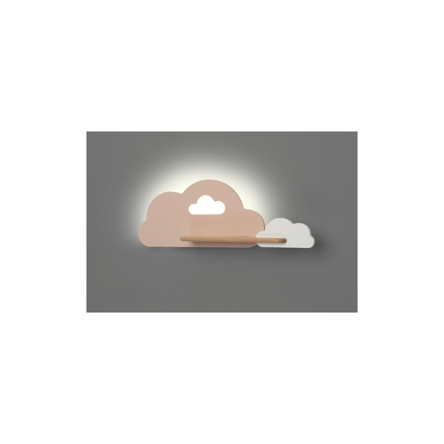 LED Dečija zidna lampa sa policom CLOUD LED/5W/230V roze/bela