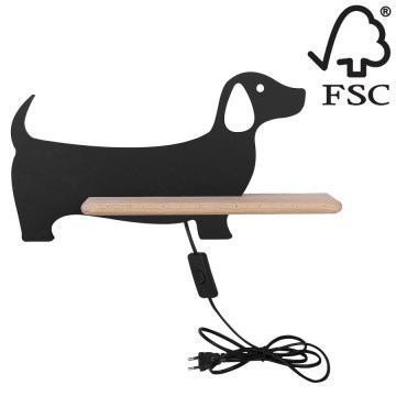 LED Dečija zidna lampa sa policom DOG LED/5W/230V crno/drvo