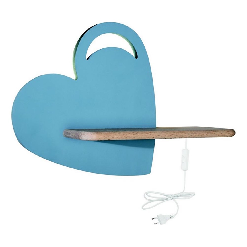 LED Dečija zidna lampa sa policom HEART LED/5W/230V plava/drvo