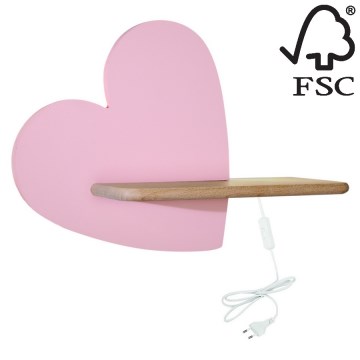 LED Dečija zidna lampa sa policom HEART LED/5W/230V roze/drvo