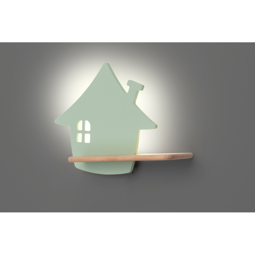 LED Dečija zidna lampa sa policom HOUSE LED/4W/230V zelena/drvo