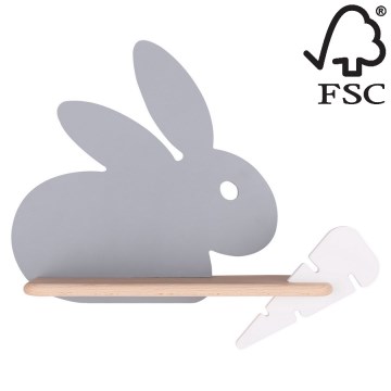 LED Dečija zidna lampa sa policom RABBIT LED/4W/230V sivo/bela/drvo