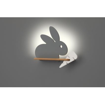 LED Dečija zidna lampa sa policom RABBIT LED/4W/230V sivo/bela/drvo