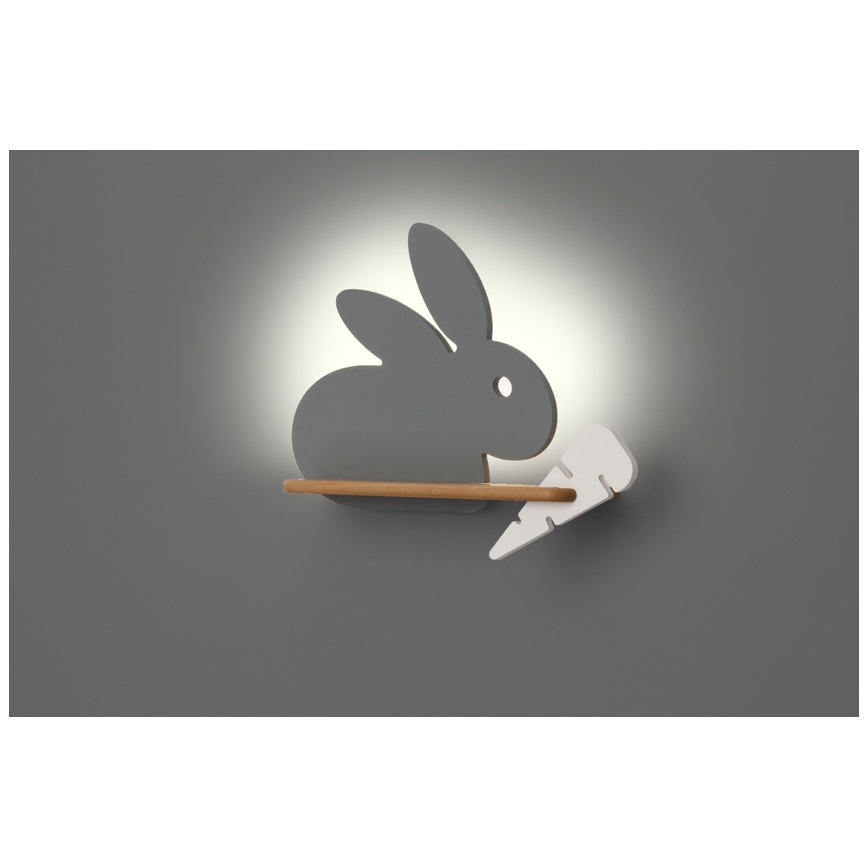 LED Dečija zidna lampa sa policom RABBIT LED/4W/230V sivo/bela/drvo