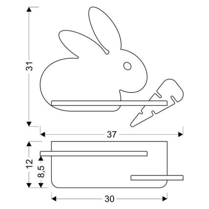 LED Dečija zidna lampa sa policom RABBIT LED/4W/230V sivo/bela/drvo