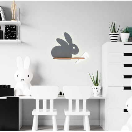 LED Dečija zidna lampa sa policom RABBIT LED/4W/230V sivo/bela/drvo