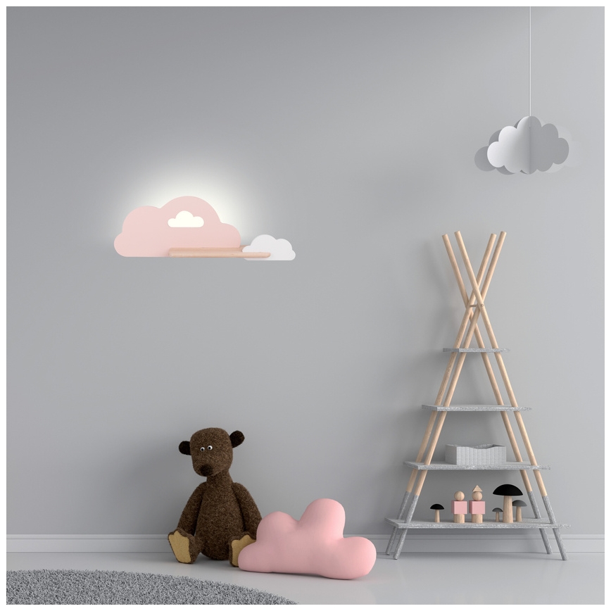LED Dečije zidno svetlo sa policom CLOUD LED/5W/230V ružičasto/belo,