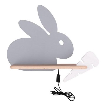 LED Dečije zidno svetlo sa policom RABBIT LED/4W/230V siva/bela/drvo,