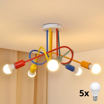LED Dečiji nadgradni luster OXFORD 5xE27/15W/230V