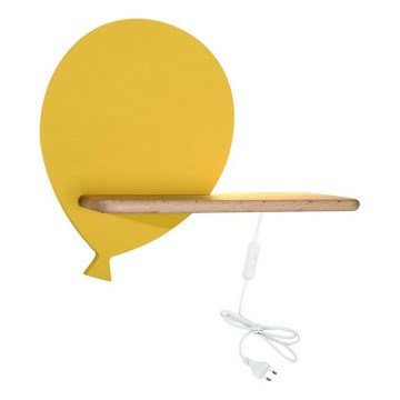 LED Dečje zidno svetlo sa policom BALLOON LED/4W/230V žuta/drvo,