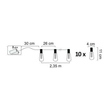 LED dekorativni niz EDISON 2,65 m 10xLED/2xAA