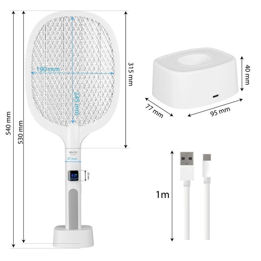 LED Električna zamka za insekte 2u1 sa LCD ekranom 1200 mAh/5V bela