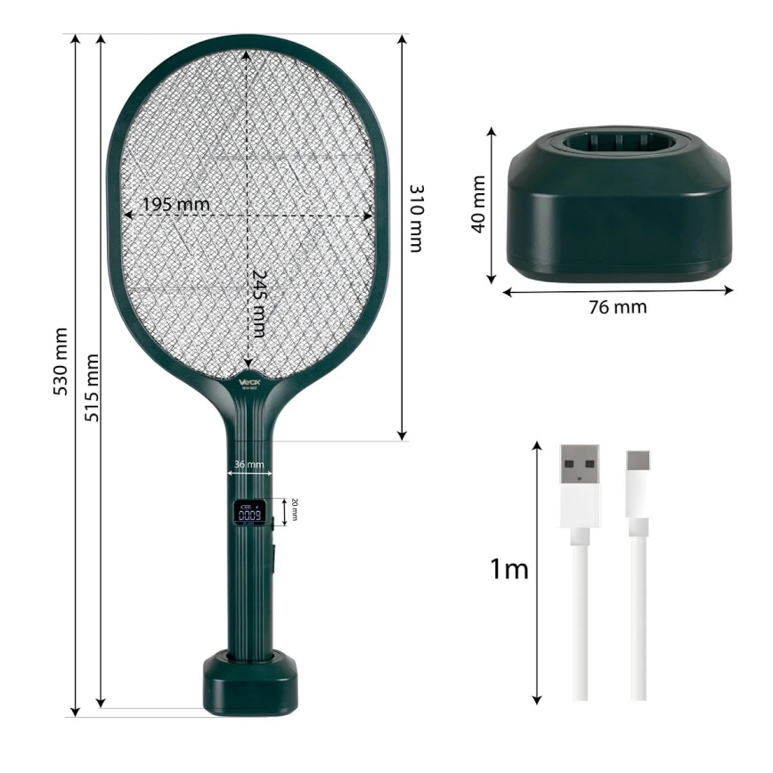 LED Električna zamka za insekte 2u1 sa LCD ekranom 1200 mAh/5V zelena