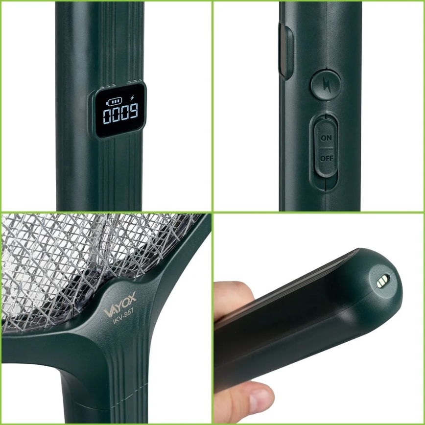 LED električni lapač insekata 2 u 1 sa LCD displejem 1200 mAh/5V zelena