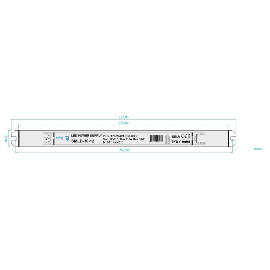 LED Elektronički transformator DRIVER 30W/230V/12V IP67