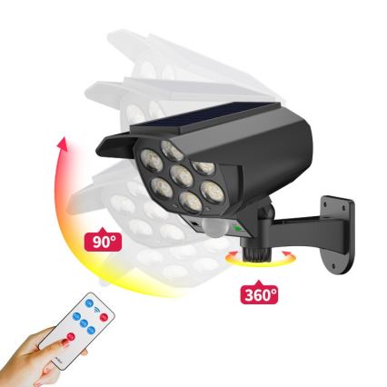 LED Lažna sigurnosna kamera sa senzorom i sa solarnim panelom LED/5W/5,5V IP65 + Daljinski upravljač