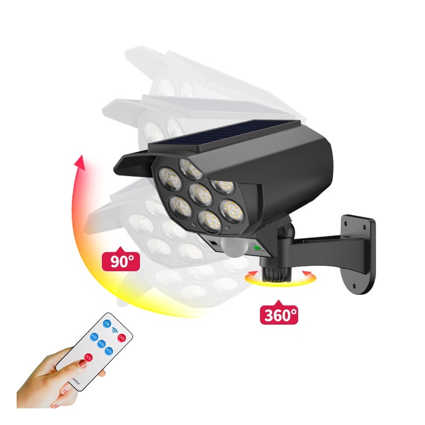 LED Lažna sigurnosna kamera sa senzorom i sa solarnim panelom LED/5W/5,5V IP65 + Daljinski upravljač