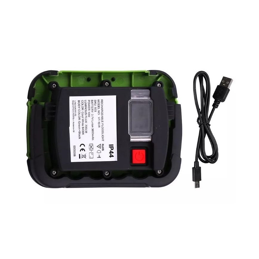 LED LED Punjivi reflektor SAMSUNG CHIP LED/10W/3,7V IP44 4000K 3600 mAh zelena