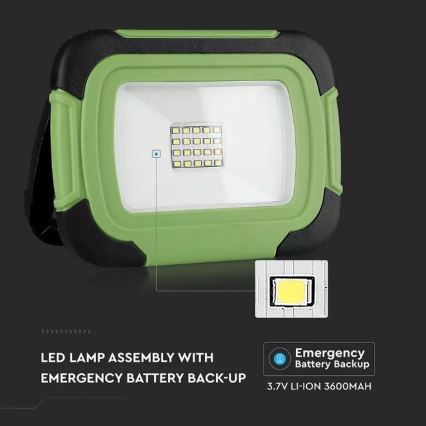 LED LED Punjivi reflektor SAMSUNG CHIP LED/10W/3,7V IP44 4000K 3600 mAh zelena