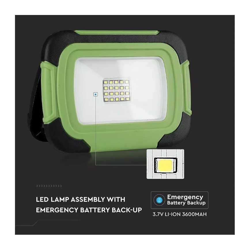 LED LED Punjivi reflektor SAMSUNG CHIP LED/10W/3,7V IP44 4000K 3600 mAh zelena