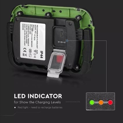 LED LED Punjivi reflektor SAMSUNG CHIP LED/10W/3,7V IP44 4000K 3600 mAh zelena