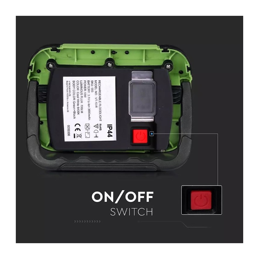 LED LED Punjivi reflektor SAMSUNG CHIP LED/10W/3,7V IP44 4000K 3600 mAh zelena