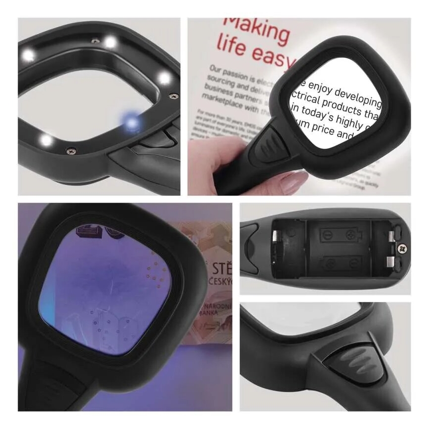 LED lupa 2,5x ZOOM sa pozadinskim osvetljenjem i UV svetlom LED/UV/2xAAA