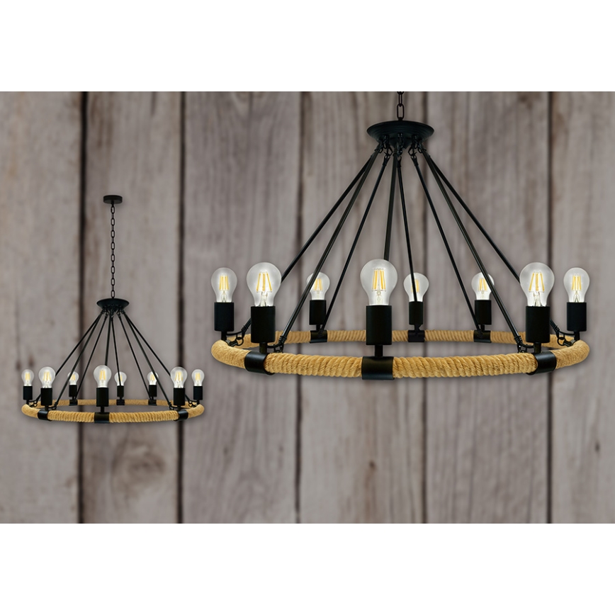 LED Luster na lancu ROPE ARTHUR 8xE27/6W/230V