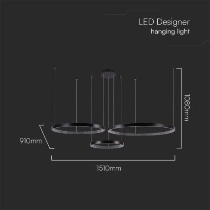 LED luster na sajli 3xLED/19W/230V 4000K crno