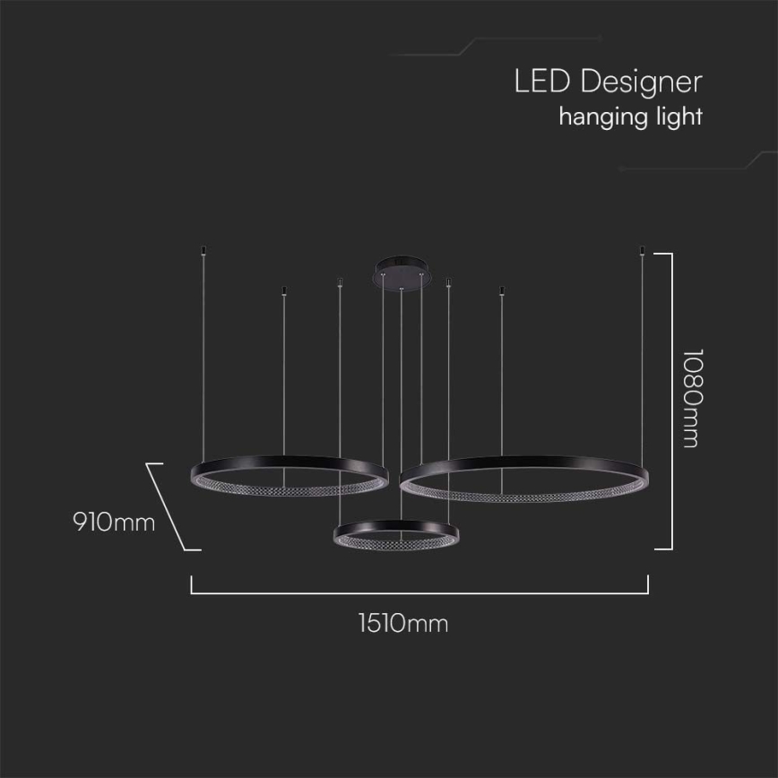 LED luster na sajli 3xLED/19W/230V 4000K crno