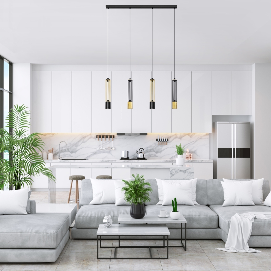 LED luster na sajli BARS 4xGU10/4,8W/230V crno/zlatna